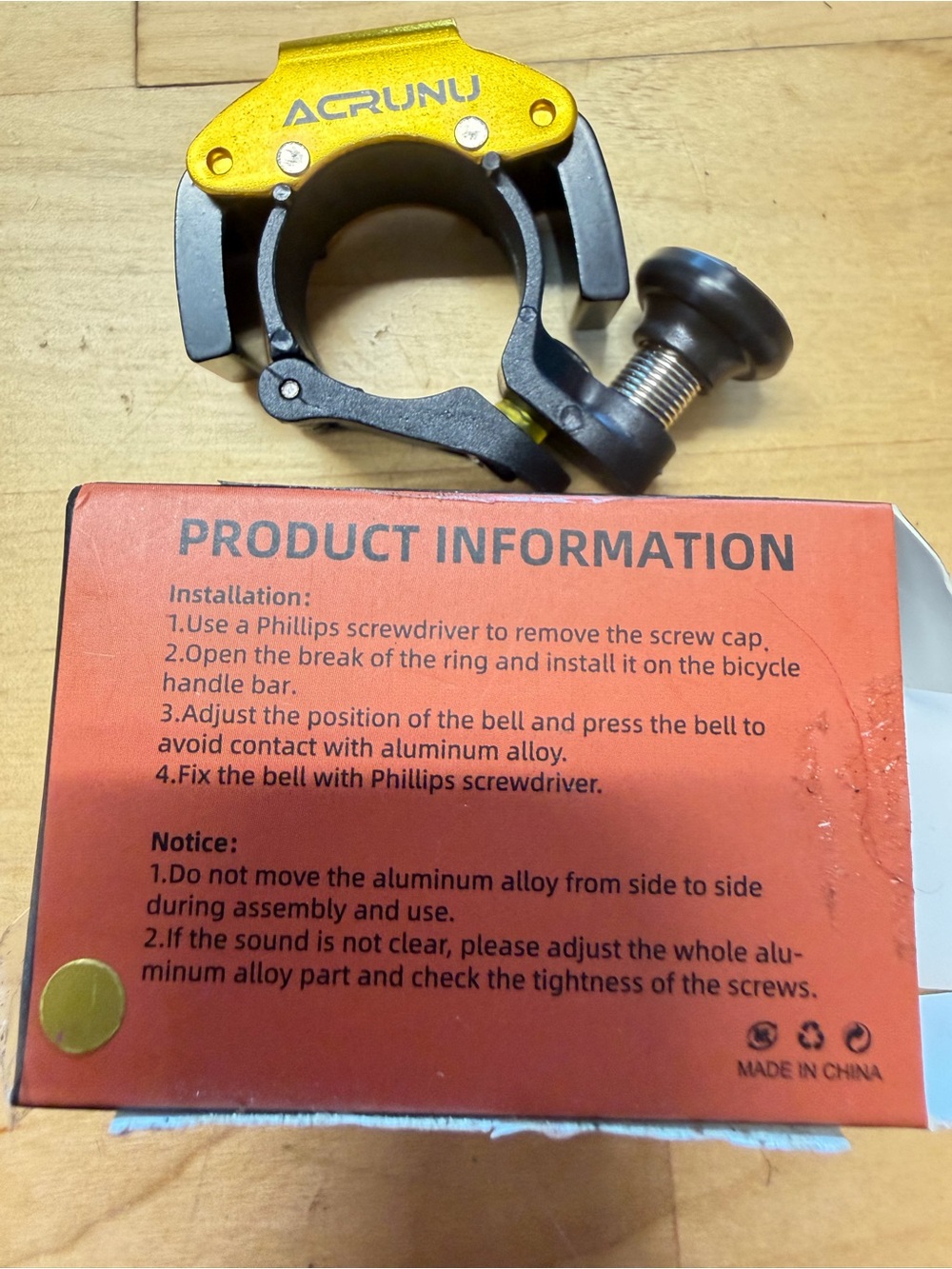 Acrunu Gold and Black Bicycle Bell Clamp